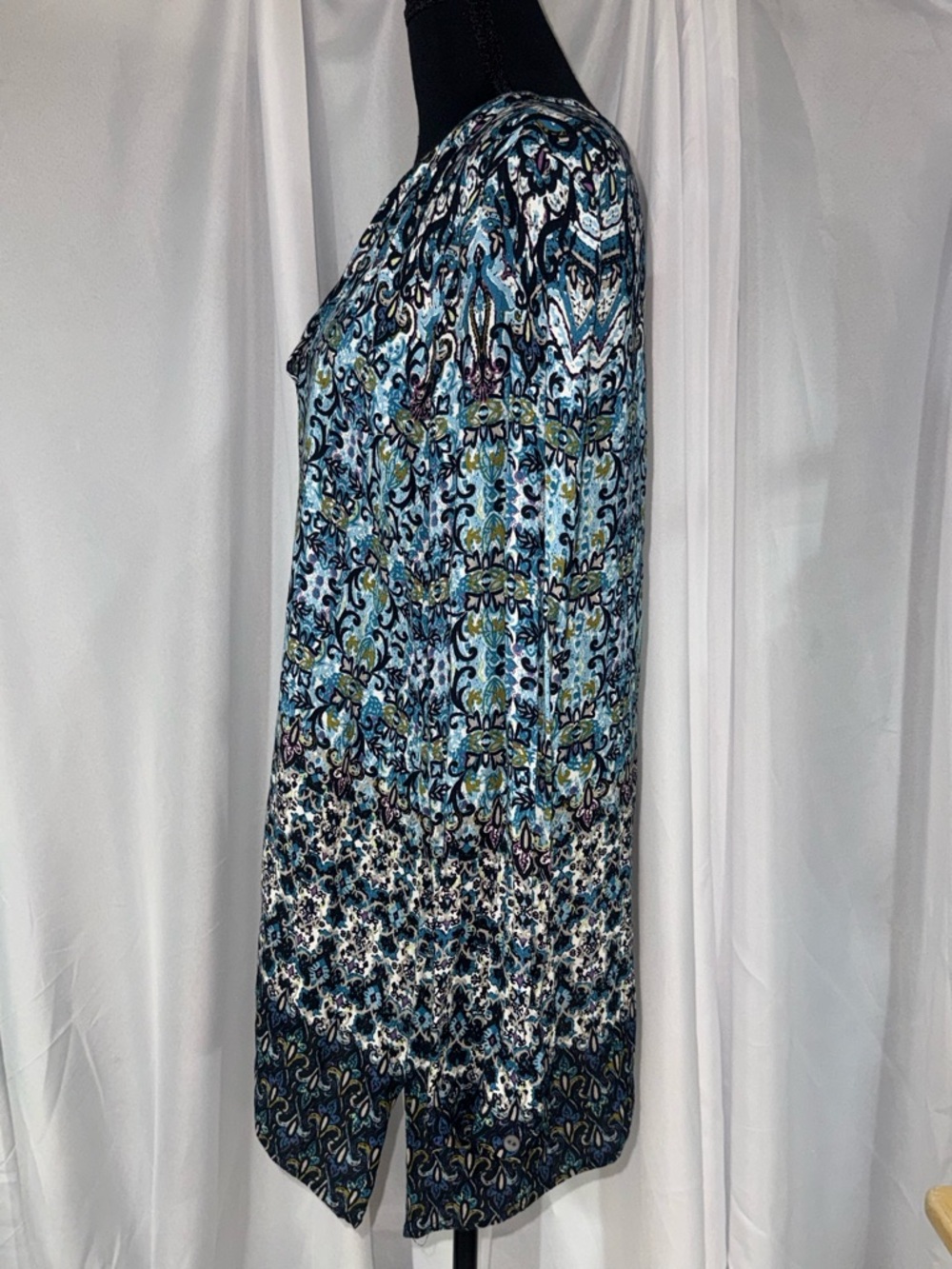 J. Jill Blue, Black and Cream Printed Long-Sleeve Tunic - Picture 3 of 6